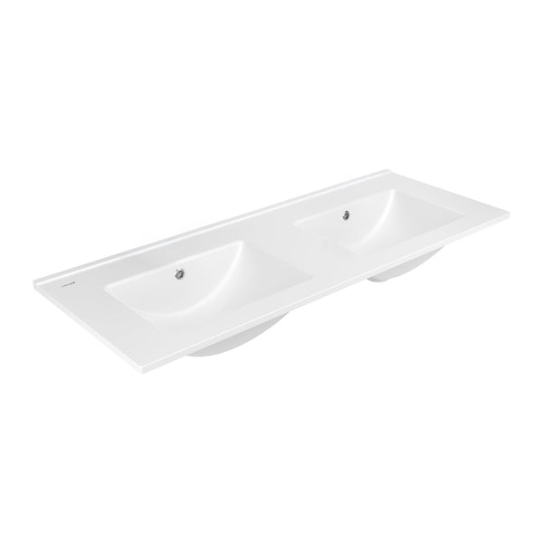 Creavit Su Wastafel - 2 Wasbakken - zonder Kraangaten - Keramiek - 121 × 46 cm - Glanzend Wit