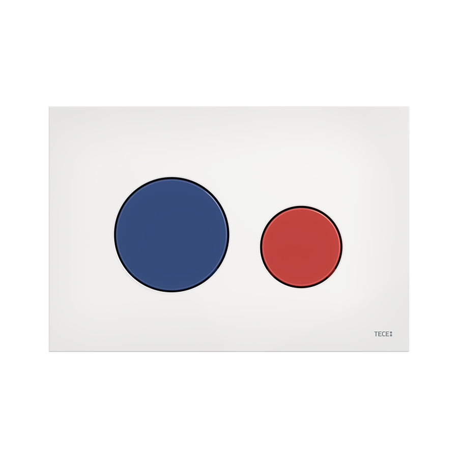TECE TECELOOP WC-BEDIENINGSPLAAT - DUO SPOELTECHNIEK - DRUKKNOP ROOD&BLAUW - GLANZEND WIT
