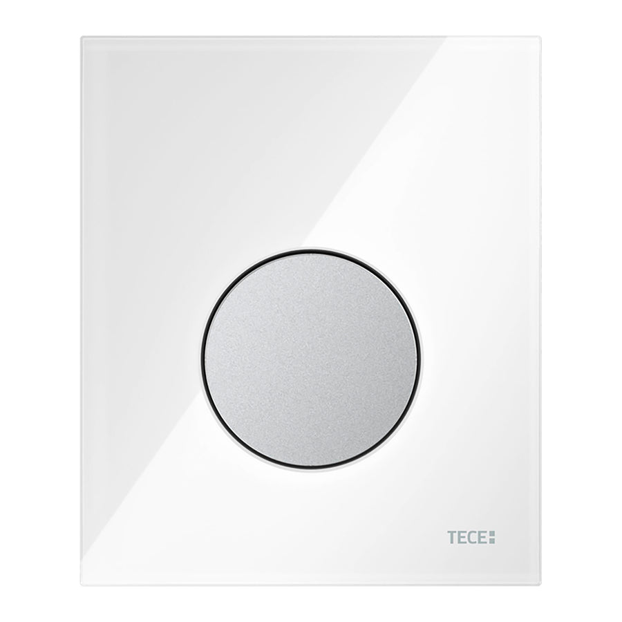 TECE TECELOOP URINOIRBEDIENINGSPLAAT VAN GLAS INCL. CARTOUCHE - GLAS GLANZEND WIT - TOETS MAT CHROOM