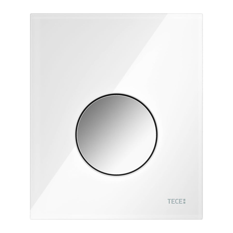 TECE TECELOOP URINOIRBEDIENINGSPLAAT VAN GLAS INCL. CARTOUCHE - GLAS GLANZEND WIT - TOETS GLANZEND CHROOM