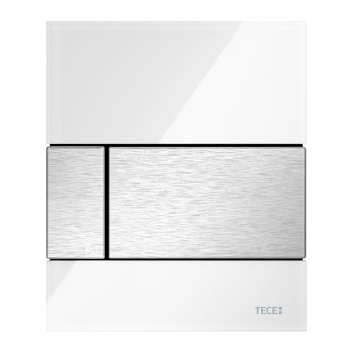 TECE Square glazen urinoirbedieningsplaat inclusief cartouche GLAS GLANZEND WIT - TOETS RVS LOOK - productfoto