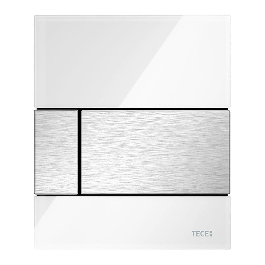TECE TECESQUARE URINOIRBEDIENINGSPLAAT VAN GLAS INCL. CARTOUCHE - GLAS GLANZEND WIT - TOETS RVS LOOK