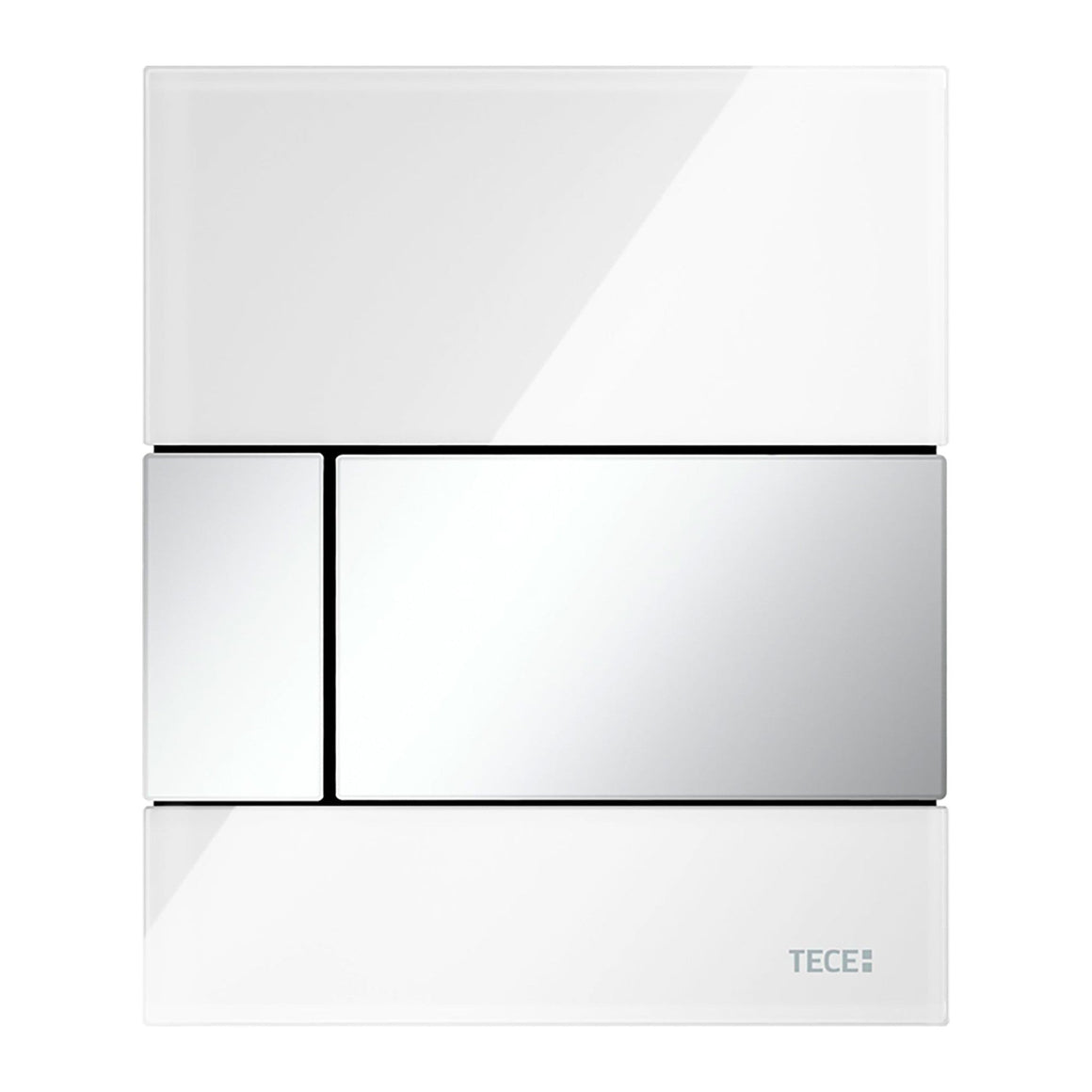TECE Square glazen urinoirbedieningsplaat inclusief cartouche GLAS GLANZEND WIT - TOETS GLANZEND CHROOM - productfoto