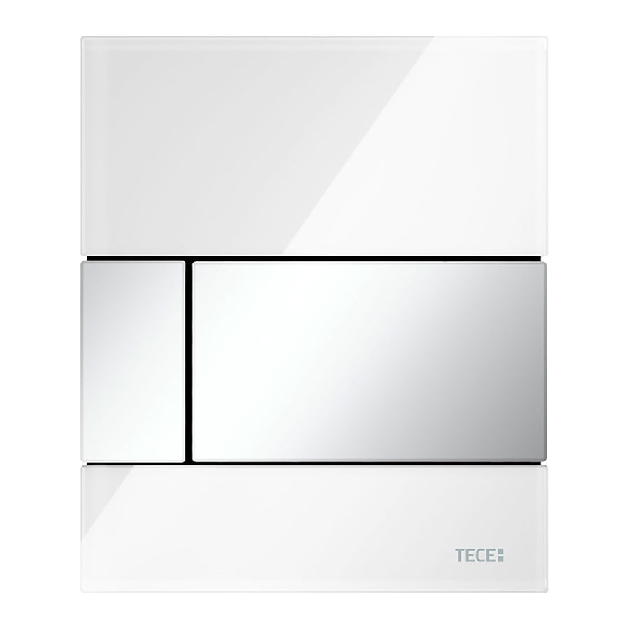 TECE TECESQUARE URINOIRBEDIENINGSPLAAT VAN GLAS INCL. CARTOUCHE - GLAS GLANZEND WIT - TOETS GLANZEND CHROOM