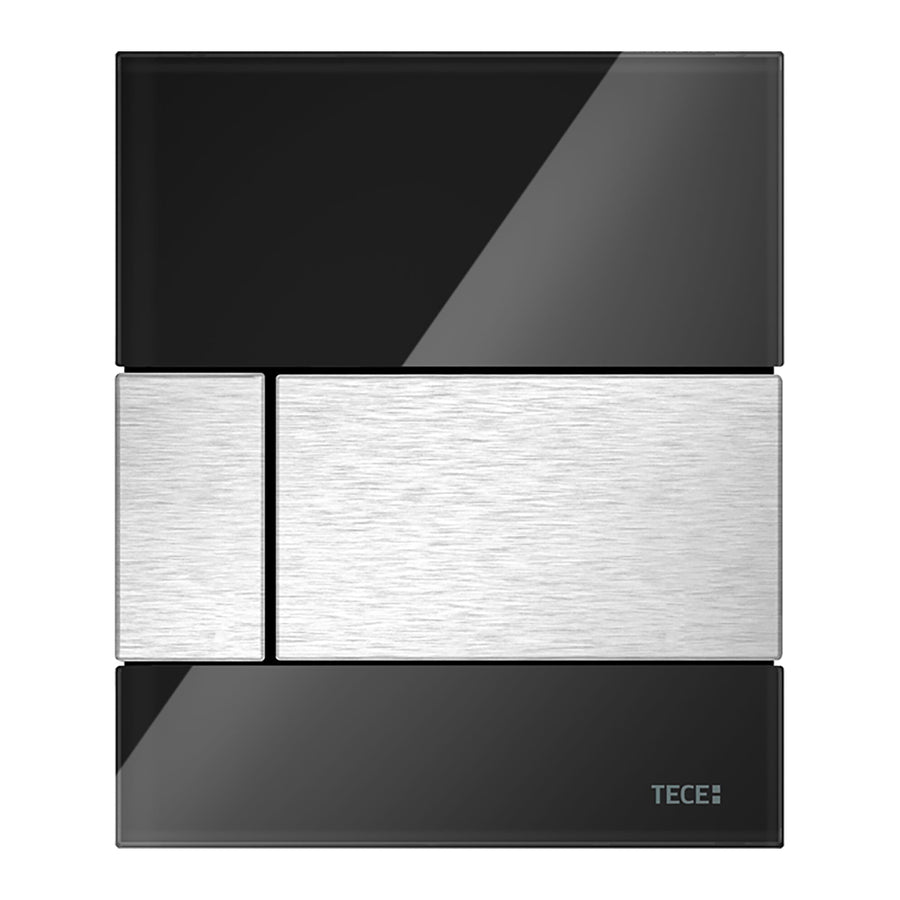TECE TECESQUARE URINOIRBEDIENINGSPLAAT VAN GLAS INCL. CARTOUCHE - GLAS GLANZEND ZWART - TOETS RVS LOOK
