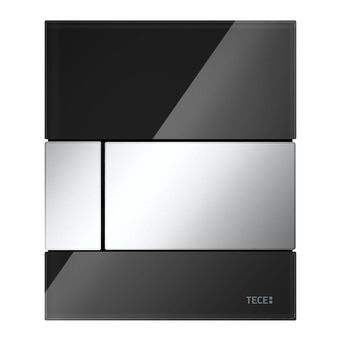 TECE Square glazen urinoirbedieningsplaat inclusief cartouche GLAS GLANZEND ZWART - TOETS GLANZEND CHROOM - productfoto