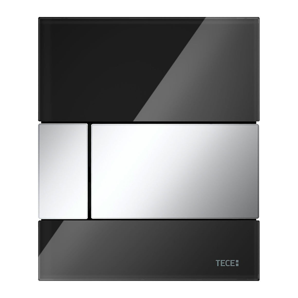 TECE Square glazen urinoirbedieningsplaat inclusief cartouche GLAS GLANZEND ZWART - TOETS GLANZEND CHROOM - productfoto