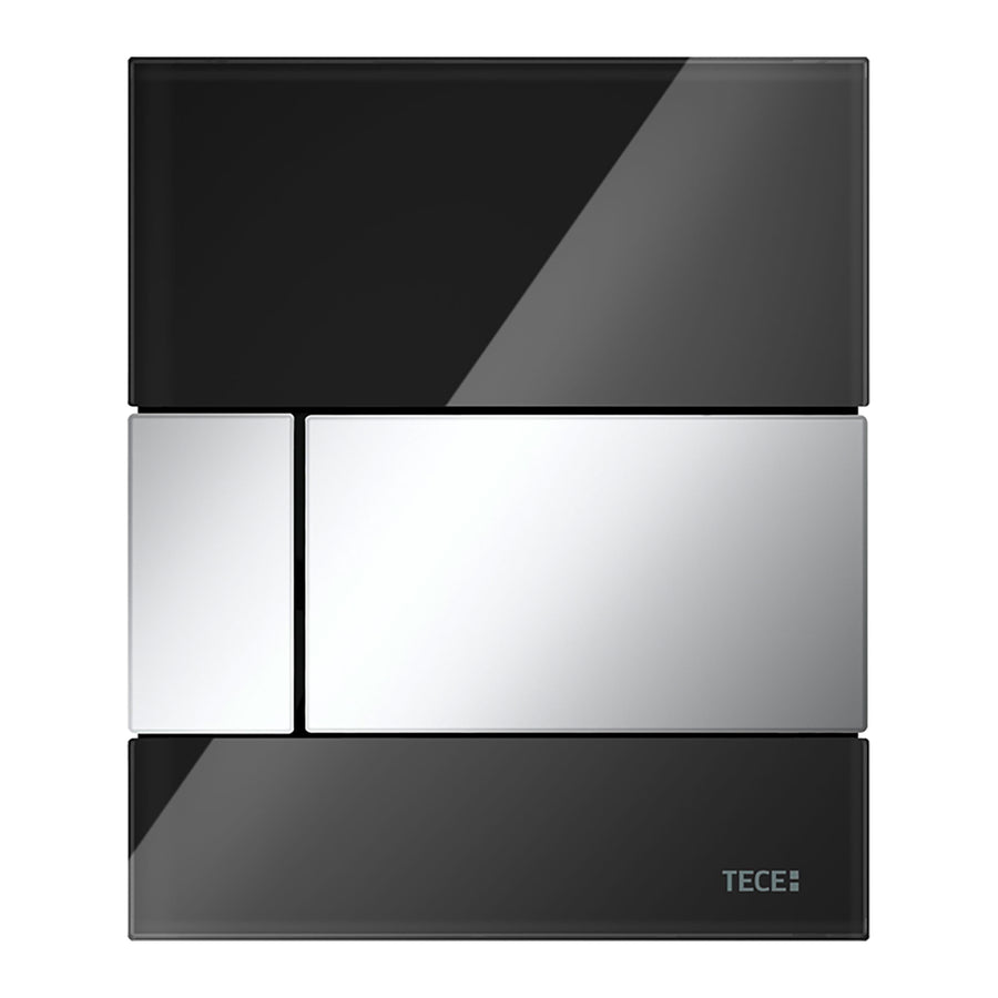 TECE TECESQUARE URINOIRBEDIENINGSPLAAT VAN GLAS INCL. CARTOUCHE - GLAS GLANZEND ZWART - TOETS GLANZEND CHROOM