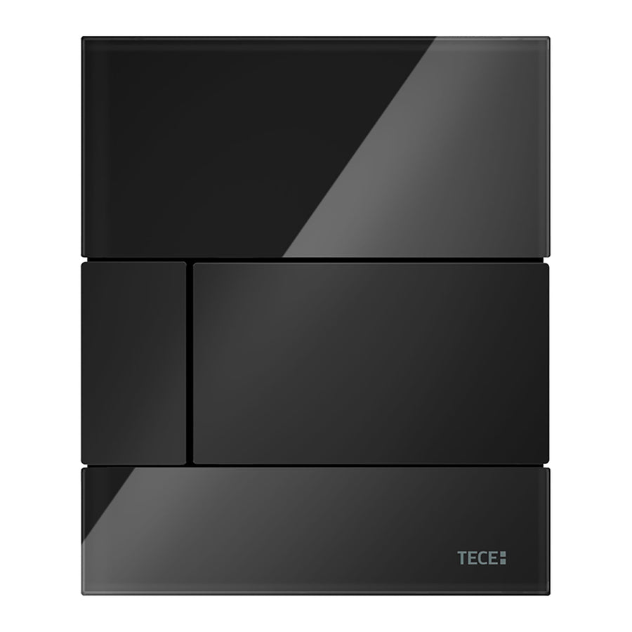 TECE TECESQUARE URINOIRBEDIENINGSPLAAT VAN GLAS INCL. CARTOUCHE - GLAS GLANZEND ZWART - TOETS GLANZEND ZWART