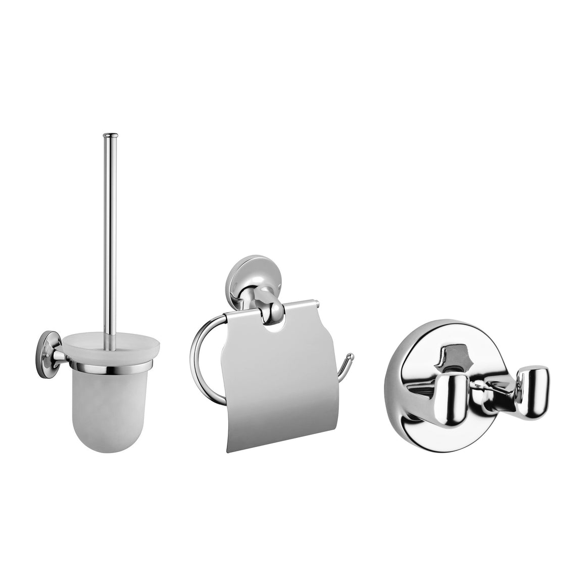 VitrA Marin toiletaccessoireset 3-delig chroom - productfoto set (toiletborstel, toiletrolhouder en haak)