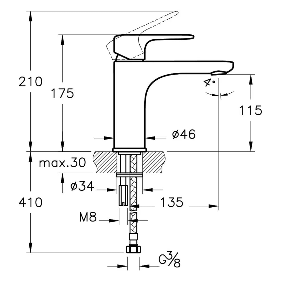 VitrA Root Round wastafelkraan Nikkel - technische tekening