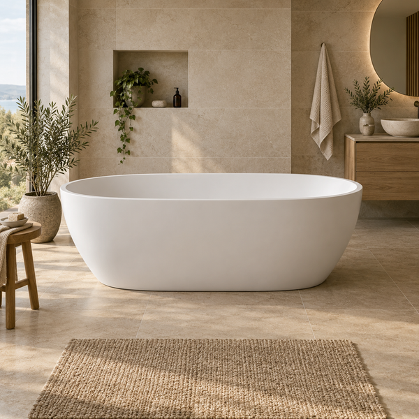 Wiesbaden Waive vrijstaand ligbad 160 × 95 cm solid surface beige
