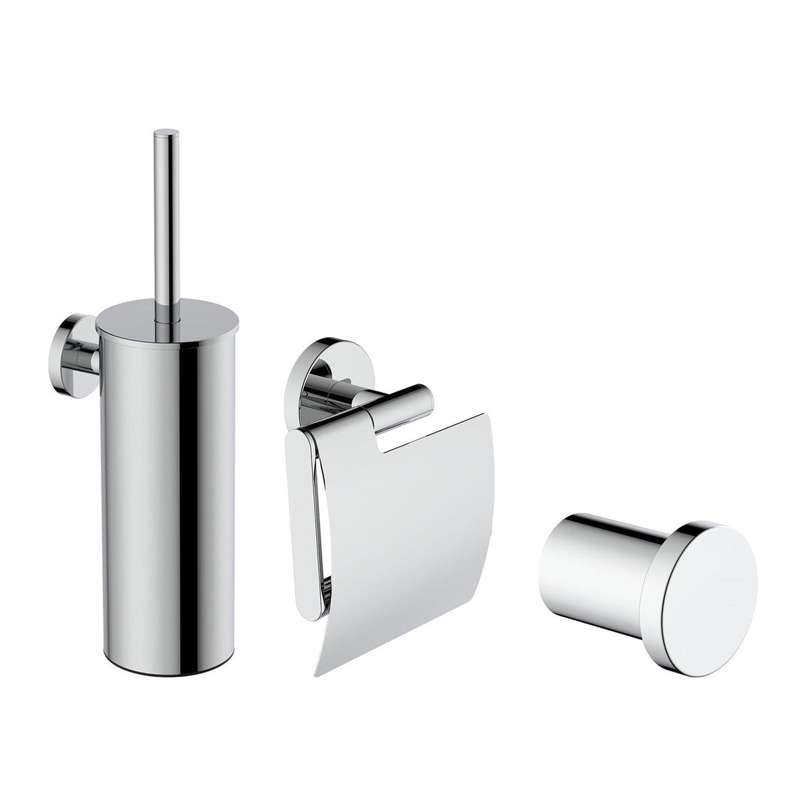 Wiesbaden Alonzo toiletaccessoireset 3-delig chroom - productfoto set (toiletborstel, toiletrolhouder en haak)