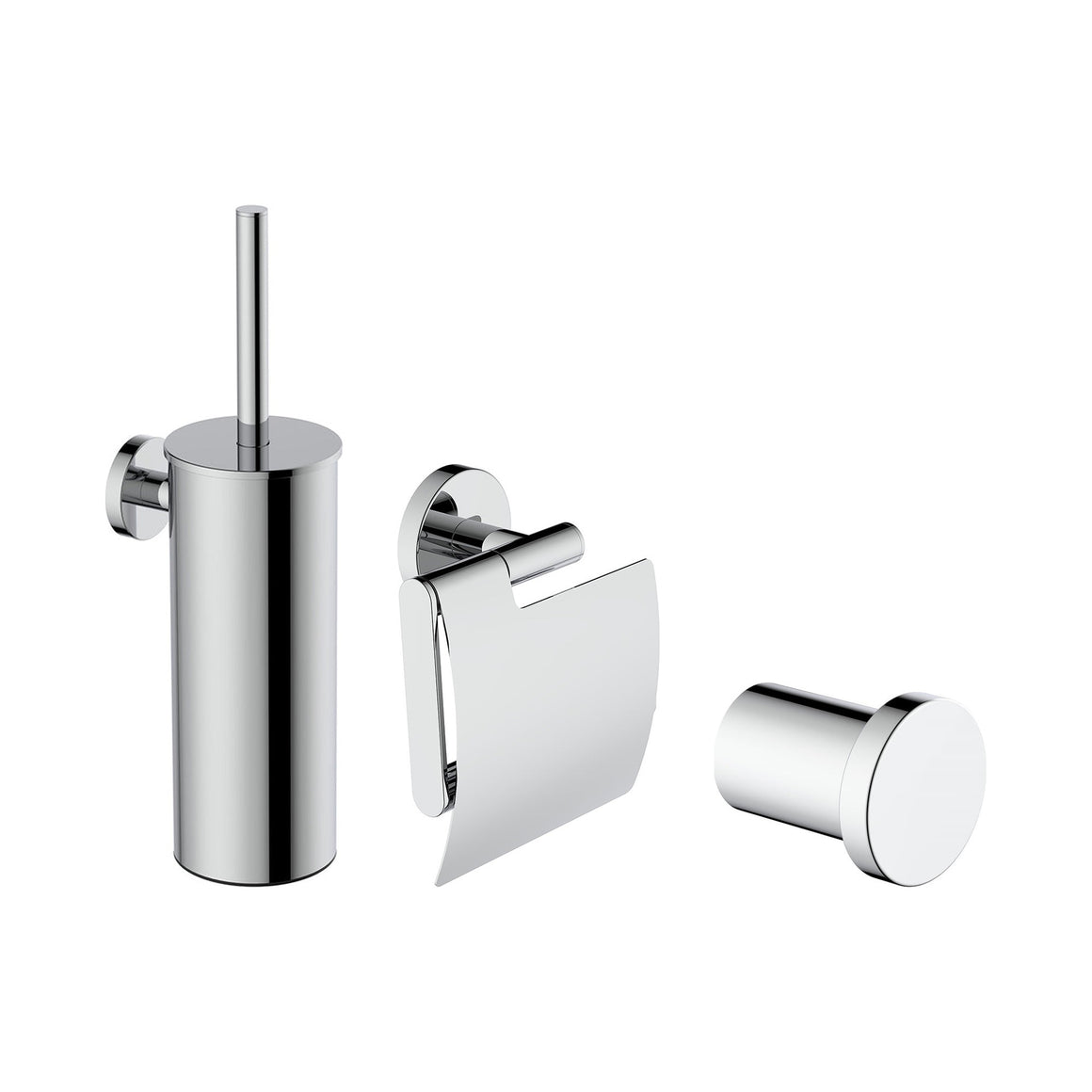 Wiesbaden Alonzo toiletaccessoireset 3-delig chroom - productfoto set (toiletborstel, toiletrolhouder en haak)