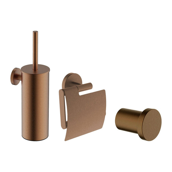 Wiesbaden Alonzo toiletaccessoireset 3-delig geborsteld brons koper – toiletborstel, toiletrolhouder en haak