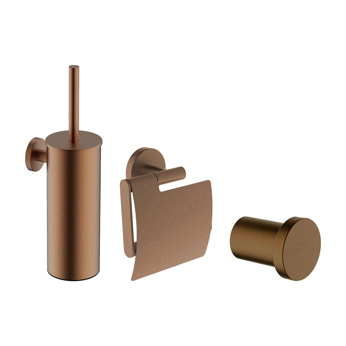 Wiesbaden Alonzo toiletaccessoireset 3-delig geborsteld brons koper - productfoto set (toiletborstel, toiletrolhouder en haak)
