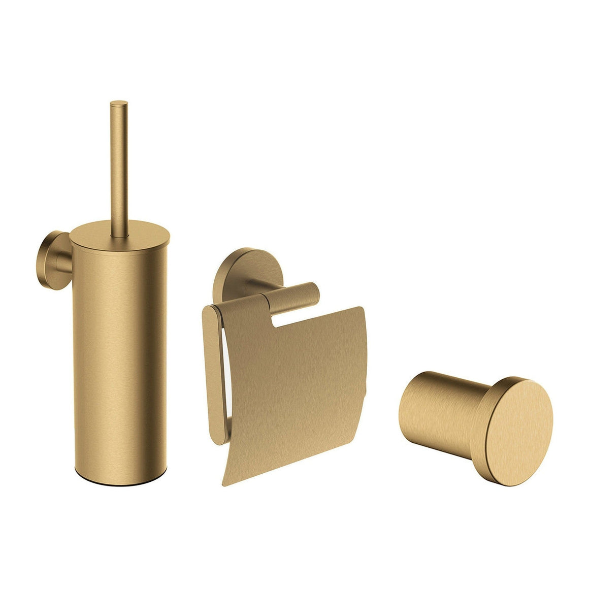 Wiesbaden Alonzo toiletaccessoireset 3-delig geborsteld messing - productfoto set (toiletborstel, toiletrolhouder en haak)
