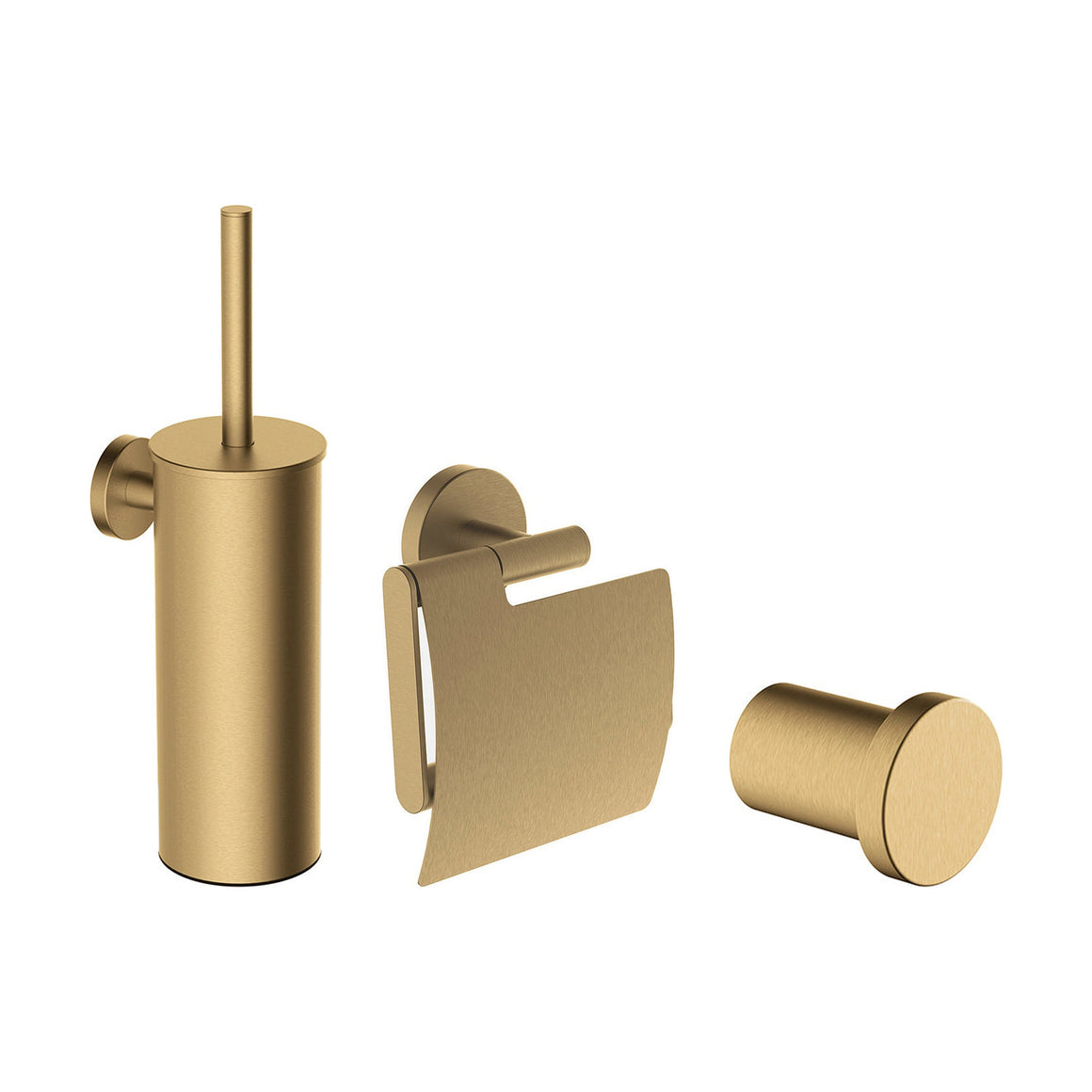 Wiesbaden Alonzo toiletaccessoireset 3-delig geborsteld messing - productfoto set (toiletborstel, toiletrolhouder en haak)