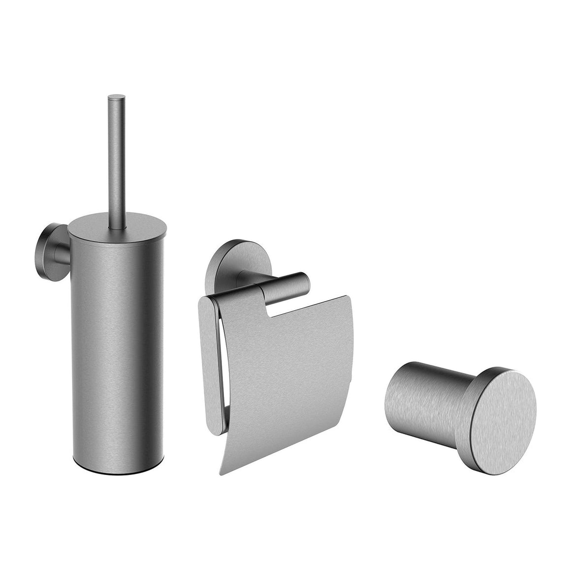 Wiesbaden Alonzo toiletaccessoireset 3-delig geborsteld RVS - productfoto set (toiletborstel, toiletrolhouder en haak)