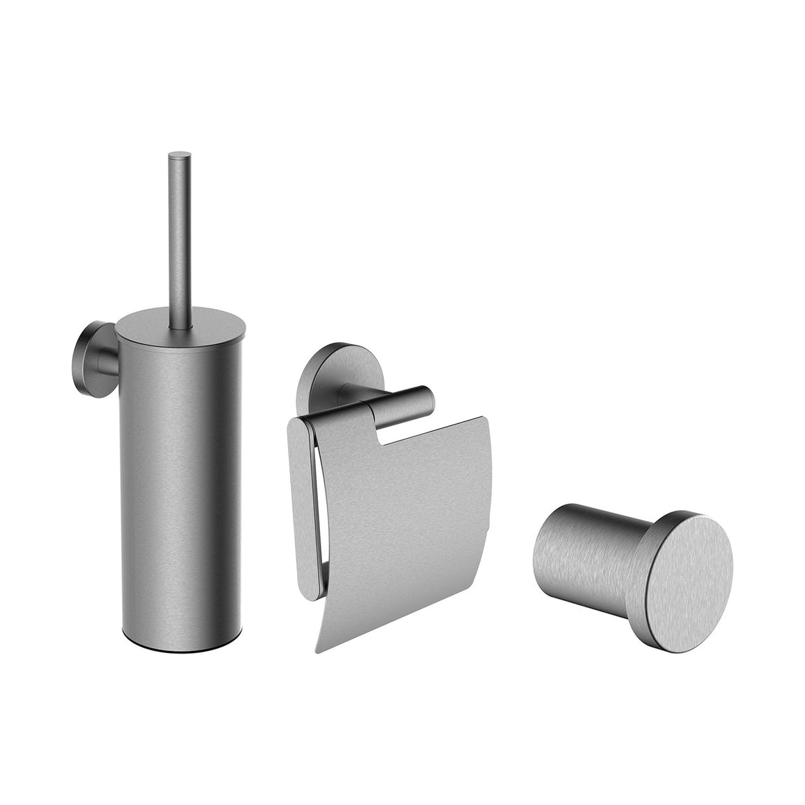 Wiesbaden Alonzo toiletaccessoireset 3-delig geborsteld RVS - productfoto set (toiletborstel, toiletrolhouder en haak)