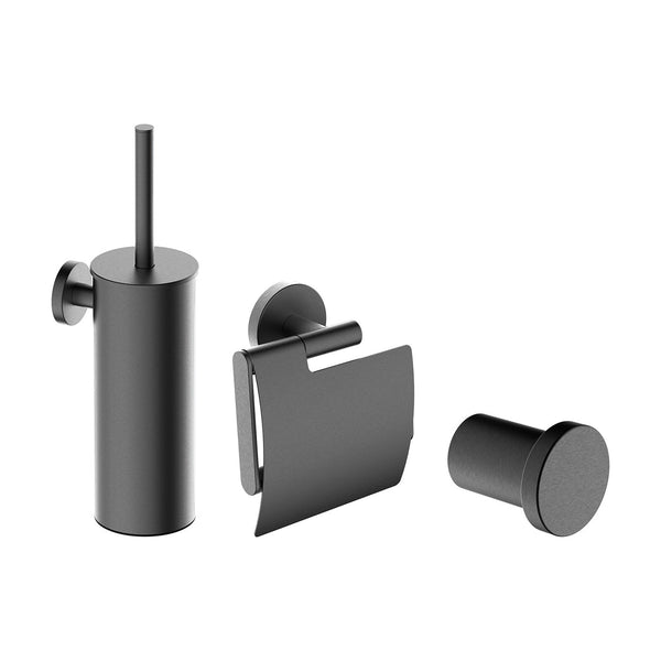 Wiesbaden Alonzo toiletaccessoireset 3-delig gunmetal – toiletborstel, toiletrolhouder en haak