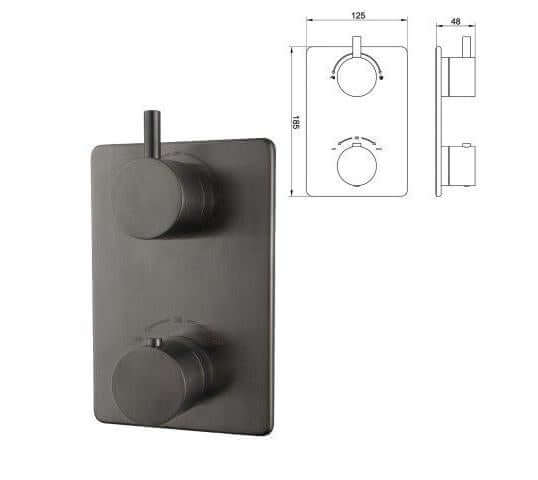 Caral Inbouw Regendoucheset Wiesbaden met Rechthoekige Plafonduitloop in Gunmetal PVD Coating
