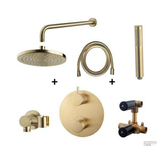 Caral Rond Wanduitloop Inbouw Regendoucheset Wiesbaden in geborsteld messing goud PVD-coating