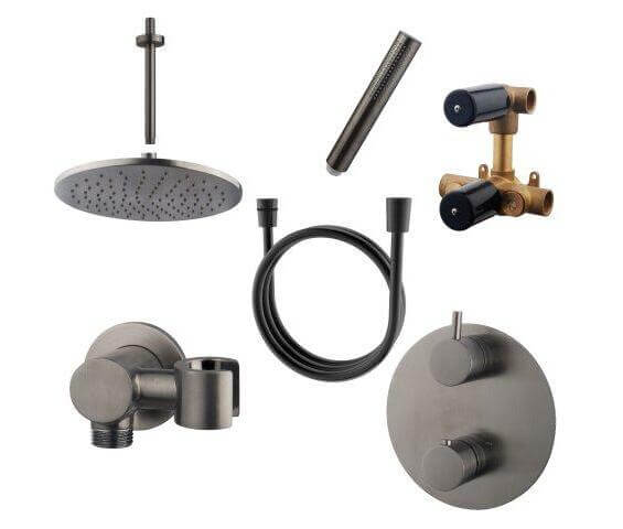 Caral Rond Plafonduitloop Inbouw Regendoucheset Wiesbaden in Gunmetal PVD Coating