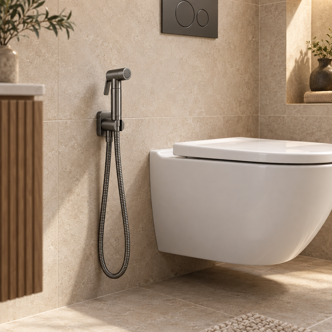 Wiesbaden Tivaro bidetset gunmetal in moderne toiletruimte