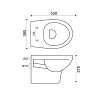 Technische tekening Xellanz Trevi wandcloset 53 x 36 x 37,5 cm