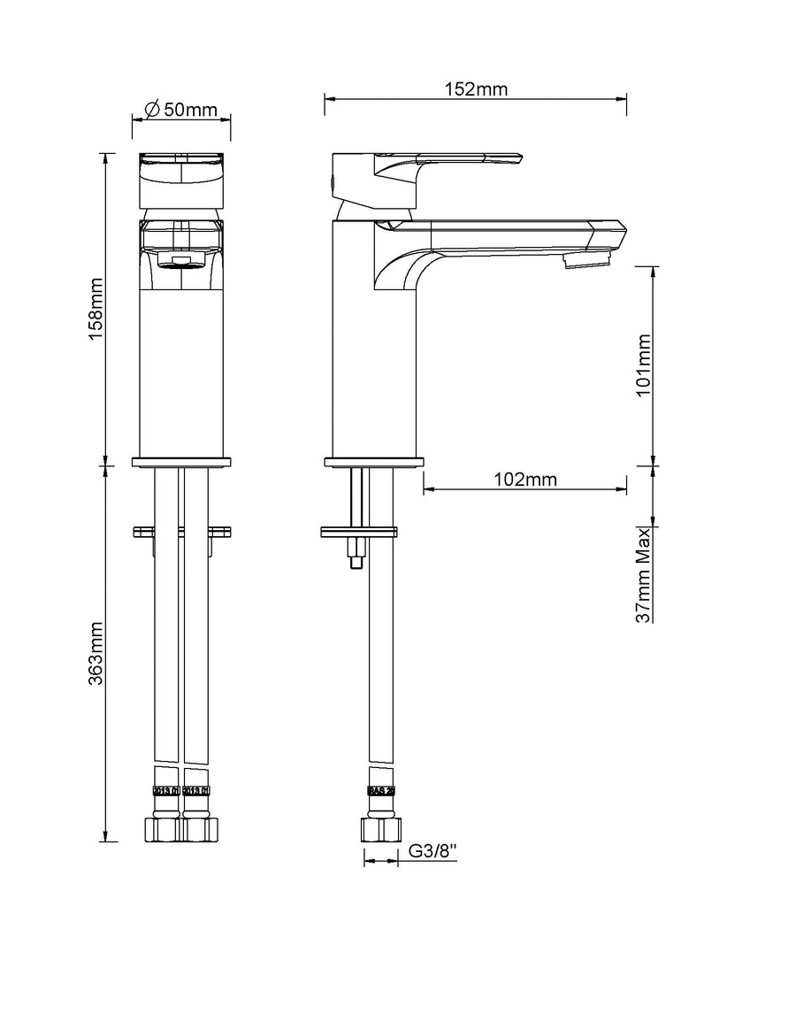 Xellanz Trop wastafelkraan chroom 29.3520 - technische tekening leverancier #kleur_chroom