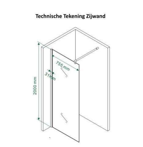 Douchecabine Wiesbaden met draaideur en zijwand 100x80 cm, 8 mm nanocoating in chroom